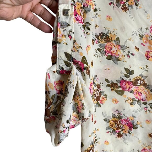 Ya Los Angeles Women's Floral 3/4 Rolled Up Sleeve Silk Top - Picture 7 of 8